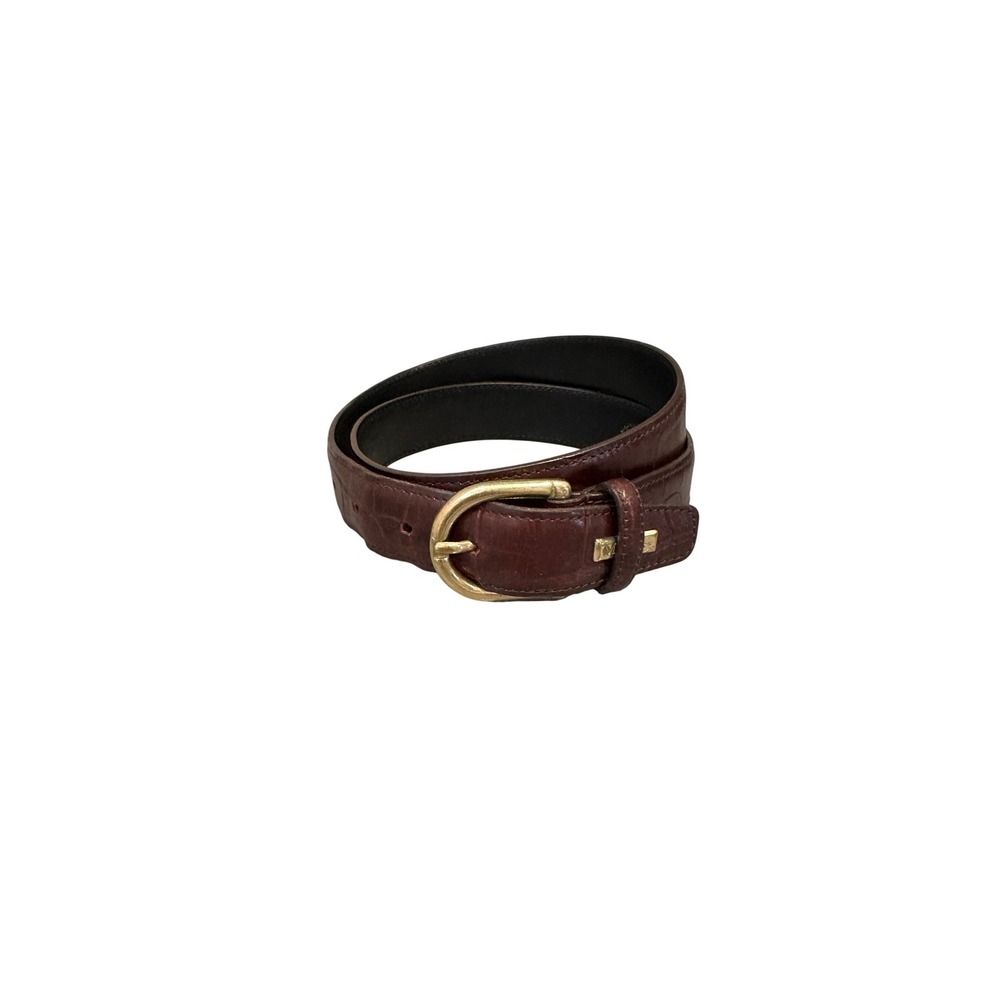 Mulberry‎ Mens Brown Embossed Leather Belt Gold Buckle Made in England 32